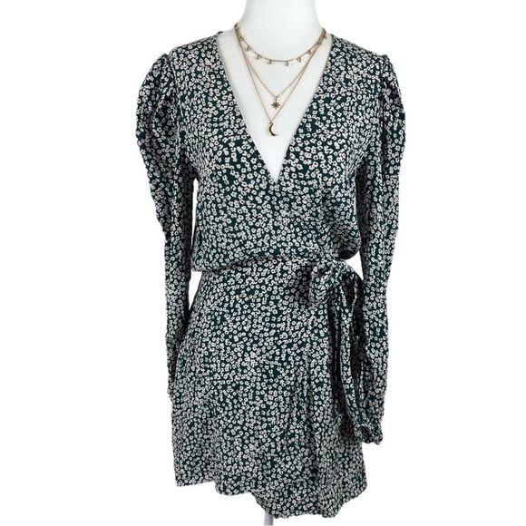 Free People Kingsley Wrap Mini Dress Size 0 Green - Picture 1 of 8